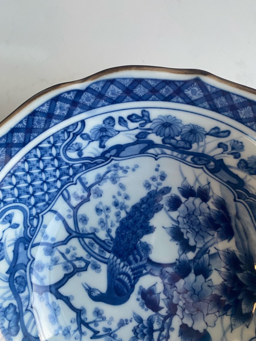 Andrea by Sadek Vintage Blue and White Peacock Design 7 1/2” Bowl - Picture 6 of 9